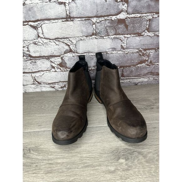 Sorel Emelie Brown Leather Ankle Boots Chelsea Wedge Booties Women 7.5M US/38.5 - Picture 16 of 16